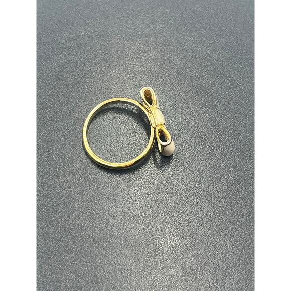 Kate Spade New York Take A Bow Cream Enamel Gold Plated Ring Sz 6.5 - Picture 8 of 10